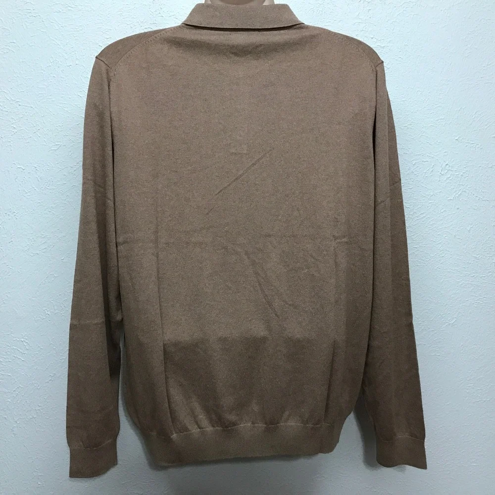 Paul Fredrick Sweater Polo Mens XL Camel Brown Silk Cotton Cashmere KMS203L